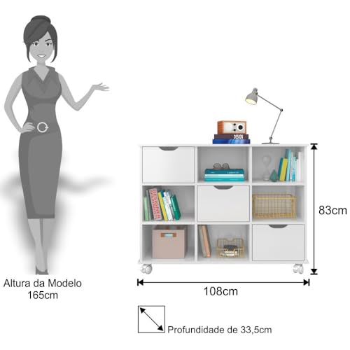 Nicho Organizador 6 Gavetas com Rodízios Branco - Qmovi