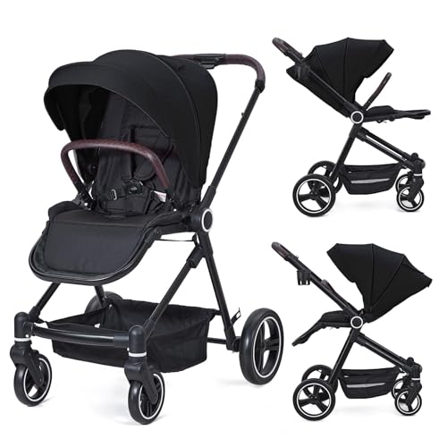 Poussette Bébé Multifonction Pliante, Capote Solaire XXL, Grand Panier, Dossier Inclinable, Roues Tout-Terrain, Pour Enfant Jusqu'à 22 kg, Idéale Voyage &...