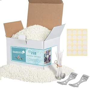 SAEUYVB Soy Wax for Candle Making，Natural Candle Wax for Candle Making, Granulated Soy Wax – Paraffin-Free, Beeswax-Free, 20 Cotton Candle Wicks, 20 Wick Stickers & 2 Centering Devices(2 lbs)
