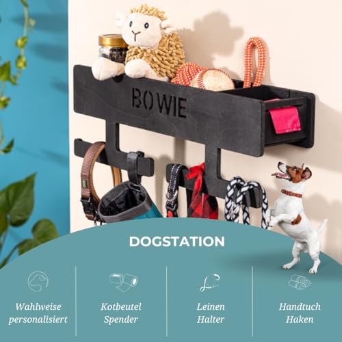 INEXTERIOR Hundegarderobe XL - Leinenhalter mit großer Ablage - Hundezubehör - DOGS - aus Birkenholz - personalisierbar - Made in Germany