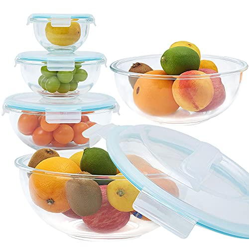 Elabo elabo glass Mixing Bowls, Set of 5 Salad Bowls with Lids