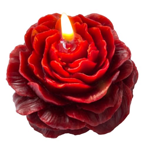 Burgundy Peony Flower Shape Candles for Women Friends Colleague Classmates Gift, 3 Inch Pastel Aesthetic Scented Candle
