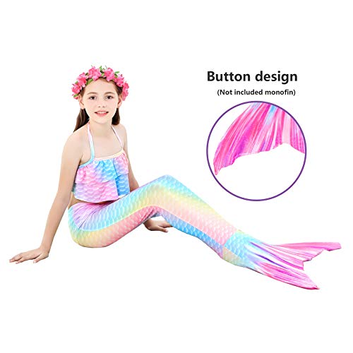 Bxysxly Conjunto de biquíni infantil com 5 peças de cauda de sereia para natação para meninas, biquí