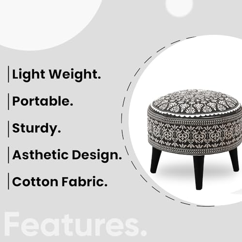 Image of Stool Ottoman Pouffes for Living Room, Kitchen, Home, Office Furniture with Soft Cotton Cushion Mudda Footrest Stool for Chair Sofa Bed Dressing Decor, Mandala Grey (14 Inch Pack of 1)