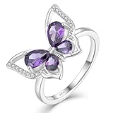 YL Butterfly Rings 925 Sterling Silver Simple Ring Created Amethyst Statement Jewelry for Women-size7