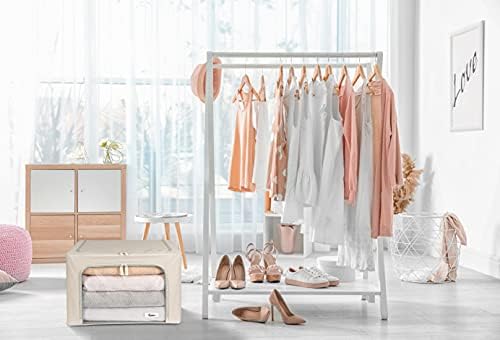 Solid, Foldable Clothes Storage Box with Zipper, Metal Frame, Storage Bag for Duvets, Clothes, Bedding, Sturdy Storage Box for Clothes, Stackable