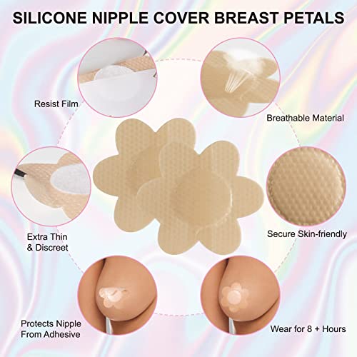 Boob Tape, Breast Lift Tape And Nipple Covers Set,Boobytape Bra For Contour Lift & Fashion,Breathable Athletic Tape With 2 Pcs Reusable Silicone Breast Petals For A-E Cup, Invisible Under Clothing #TOP1