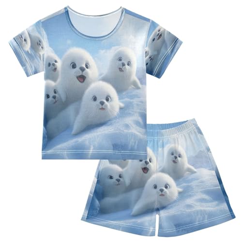 ALAZA Black Green Camouflage Pajamas Set Short Sleeve Cotton Sleepwear Summer Pjs 2 Piece 5-14Y