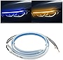 LED Headlight Strip Tube Light, 24 Inch Flexible DRL Daytime Running Light, Waterproof Switchback Sequential Flowing Turn Signal Lamp, Auto Decor Accessories Universal for Most Cars (Blue/Yellow)