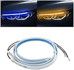 LED Headlight Strip Tube Light, 24 Inch Flexible DRL Daytime Running Light, Waterproof Switchback Sequential Flowing Turn Signal Lamp, Auto Decor Accessories Universal for Most Cars (Blue/Yellow)