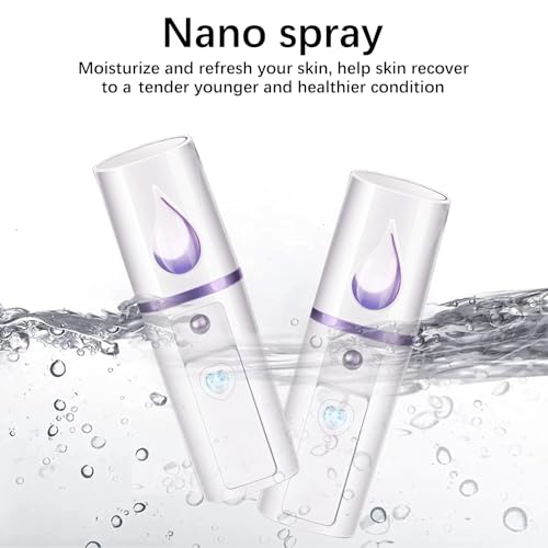 Xrten Nano Facial Steamer Mist Spray,Foggy Spray,2 Stück Nano Gesicht Mistertragbarer,Befeuchtung Handheld Hydratation Meter Nebelsprüher Mit Spiegel Design Bequeme USB Wiederaufladbare Weiß