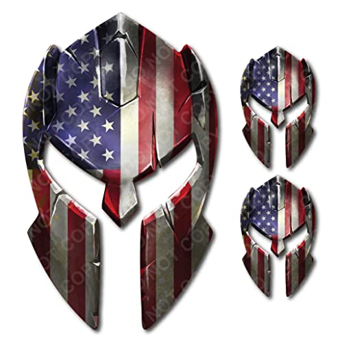 Thin Spartan Gladiator Helmet Decal Bumper Sticker for Car Truck Auto Universal fit Peel and Stick 3M Adhesive to Honor Dispatch Tow Truck EMS First Responder (American Flag)