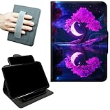 RWUTYTIUL Rotating Handle Case for Samsung Tab S10 Ultra 2024/Galaxy S9 Ultra 2023 14.6", 360 Degree Swivel Kickstand with Magnetic Closure Shockproof Leather Protective Cover, Purple Moon Tree