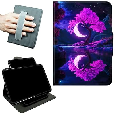 RWUTYTIUL Rotating Handle Case for Samsung Galaxy Tab S6 Lite 10.4" 2024/2022/2020, 360 Degree Swivel Kickstand with Magnetic Closure Shockproof Leather Cover for Women Men, Purple Moon Tree