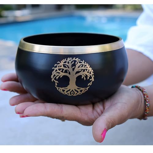 Image of The Healing Store 4 inch Singing Bowl | Tibetan Prayer Instrument With Wooden Stick | Meditation Bowl | Music Therapy | Buddhist Prayer Instruments (BLACK TREE)
