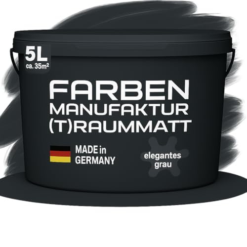 Farben Manufaktur (T) raummatt Wandfarbe Innenwandfarbe Innenfarbe Dispersionsfarbe Trendfarbe 2022 1/2/5/10L, Farbe: elegantes grau, Größe: 1L
