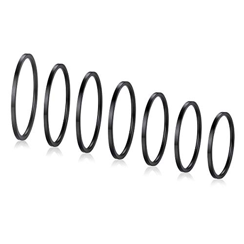 FOCALOOK Anillos Negros Acero Inoxidable 316L para Mujeres Muchachas Banda Delgada 1mm Siete Juegos Joyería Moderna Simple para Manos Regalo Cumpleaños Cover
