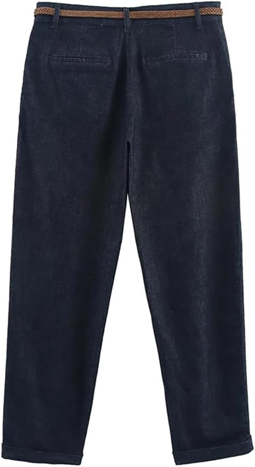 Womens Loose Fit Denim Suit High Waist Trousers and Long Sleeve Denim Shirt