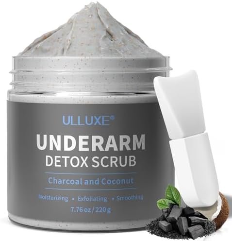 Underarm Detox Scrub for Odor Control, Charcoal Armpit Detoxifying Body Scrub, Deodorizing Exfoliating Scrub for Women & Men Brightens Dark Underarms, Inner Thighs & Bikini Area Exfoliator, 7.7 oz