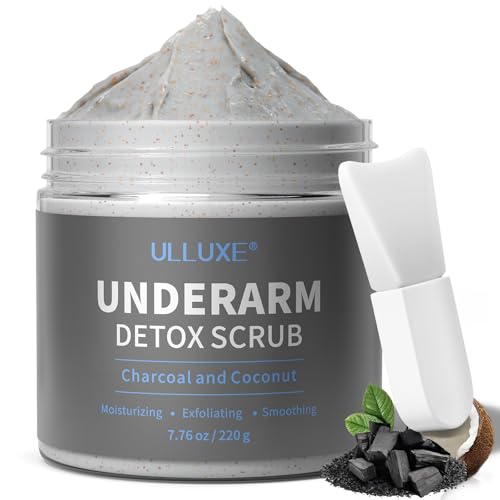 Underarm Detox Scrub for Odor Control, Charcoal Armpit Detoxifying Body Scrub, Deodorizing Exfoliating Scrub for Women &amp; Men Brightens Dark Underarms, Inner Thighs &amp; Bikini Area Exfoliator, 7.7 oz