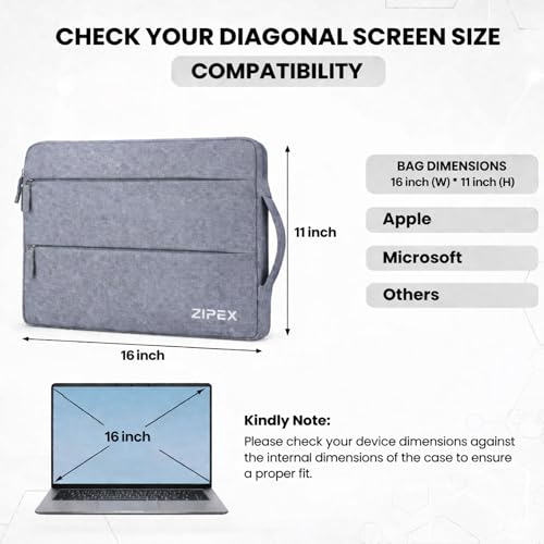 Image of 360 Protective 16 Inch Laptop Sleeve Case for All 15-16 Inch laptops with 2 Front Pockets & Carry Handle | Compatible with 15-16 inch HP, DELL, Asus, Mackbook Devices| Water-Resistant | Grey