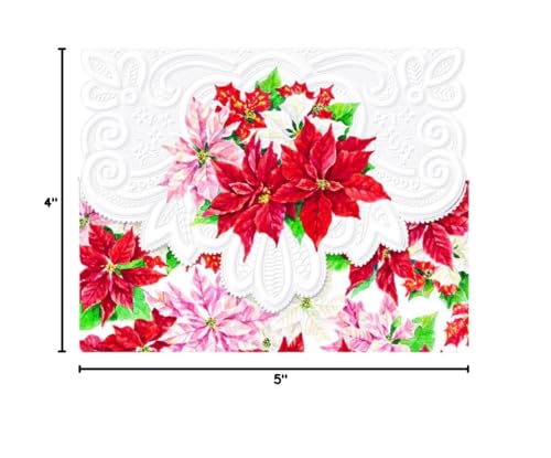 Image of Poster Foundry Set of 3 - Christmas Holiday Poinsettias Boxed Note Cards by Carol Wilson. 10 embossed 4x5 Die-Cut Notecards and Matching Envelopes in Decorative Gift Box with Magnetic Flap. NCPX2217