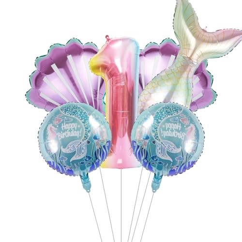 Image of Mermaid Birthday Decorations Mermaid Balloons - Number 1 Balloons for Girls Under The Sea Mermaid Theme Baby Shower Birthday Favors