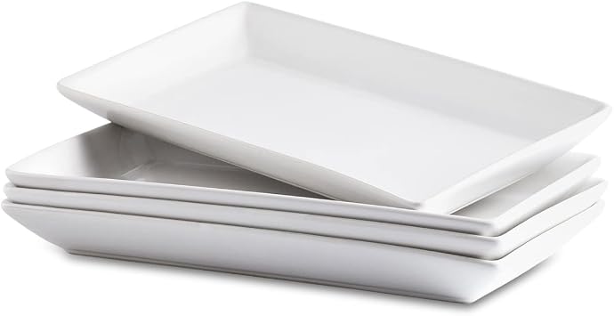 YHOSSEUN Porcelain Serving Platters Rectangular Trays + Porcelain Stackable Coffee Mug Set With Rack