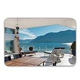 YnimioHOB Decoración Moderna Respaldo de Goma Alfombrillas Antideslizantes, Terraza Ático con Vista al Lago Afueras de la terraza Escena de Tranquilidad Felpudo Alfombrillas Alfombras