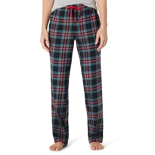 Amazon Essentials Women's Flannel Pajama Sleep Pant with Drawstring, Elastic Waist, Black Plaid, Medium
