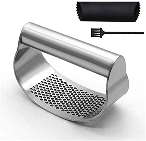 Knoblauchpresse Fleischwolf Ingwer Brecher Schäler Quetscherpresse Wippe, Küchenhelfer, Ergonomische Arbeitssparend, Silikon Knoblauchschäler,