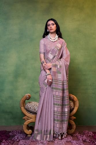 Image of SGF11 Women's Soft Cotton Linen Silk Saree With Unstitched Blouse Piece