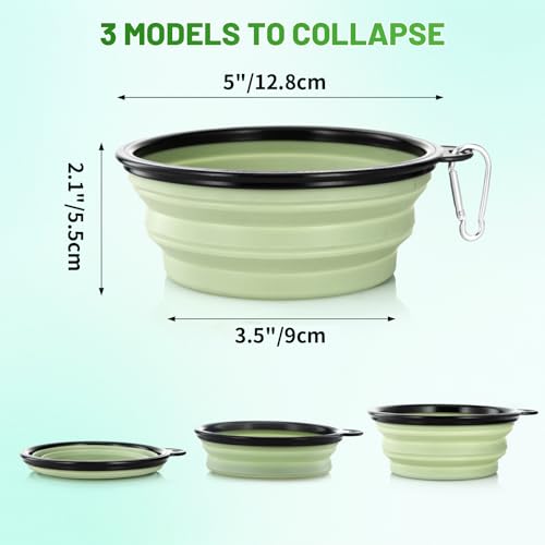 Image of SLSON Plastic, Dog Bowl Pet Collapsible Bowls, 2 Pack Collapsible Dog Water Bowls, Portable Pet Feeding Watering Dish 2 Carabiners (Small, Fairy Pink+Sprout Green, 12.7 X 9 X 5.5 Cm)