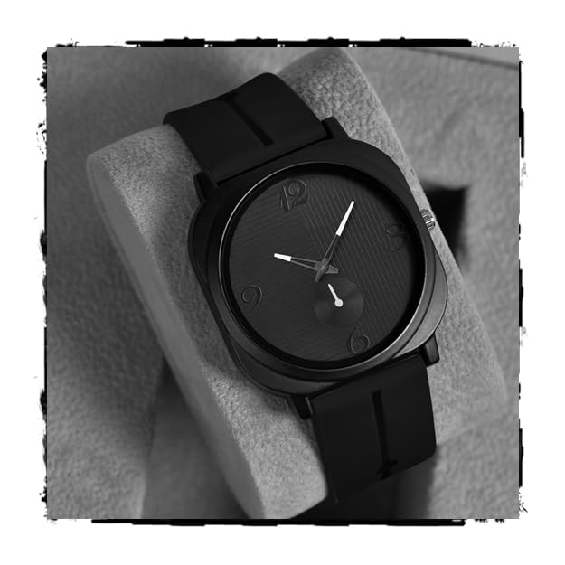 Image of Acnos Men's Minimalist Black Quartz Watch - Modern Fashion Analog Wrist Watch with Silicone Strap and Small Seconds Dial
