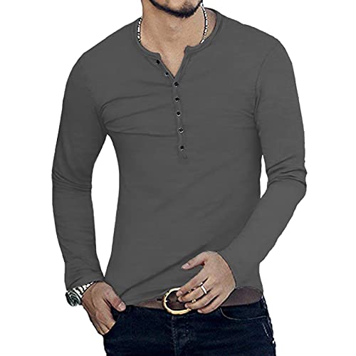 Men's Solid Color Long Sleeve Button O Neck Slim Comfortable Top Men's Blouse Big And Tall Mens Business Shirts #TOP2