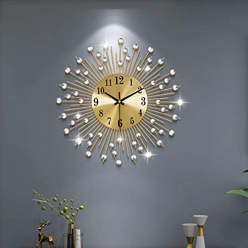 YIJIDECOR 14.96 inch Wall Clock Battery Operated Round Quartz Clocks with Gold Aluminum Dial,Luxury Crystal Home Decorative for Living Room, Bedroom, Office, Coffee, Kitchen