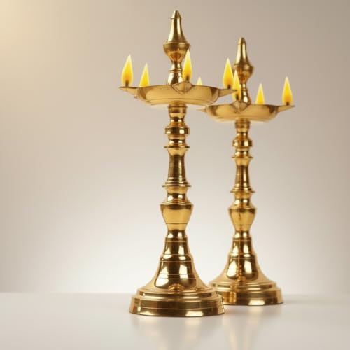 Image of Diwali Puja Oil Gold Diya for Pooja | Traditional Diya for Home Temple Decor, Diwali Gift, (15 Inch)