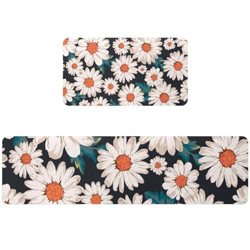Alfombrillas de cocina absorbentes con diseño de margaritas y base antideslizante lavable 2