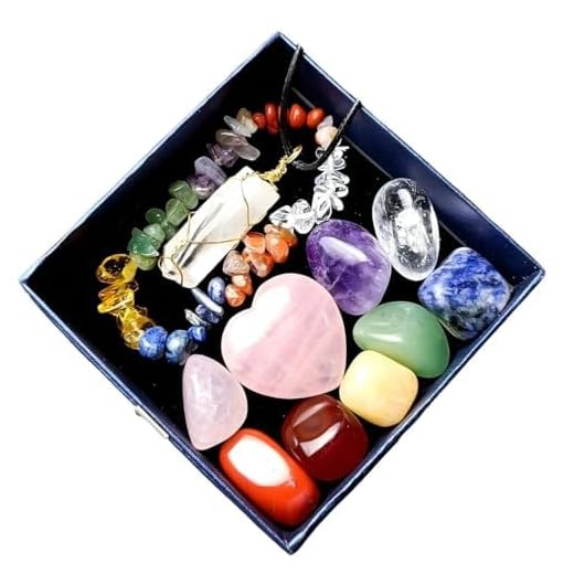 Kit Energético Harmonilua Feminino com 9 Pedras Naturais + Pingente de Quartzo Claro + Pulseira de Pedras 7 Chakras – Tamanho 9x9cm – Cristais de Cura, Proteção e Equilíbrio Espiritual