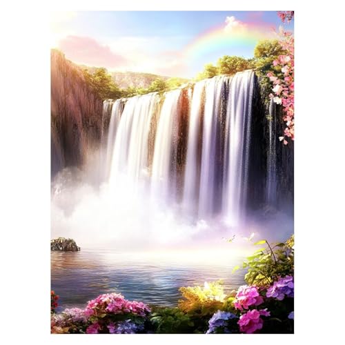 数字油絵 瀑布 ペイントバイナンバー 手芸キット 花 DIY Paint by Numbers 95 x 70 Cm 数字でペイント手作りキット カラフル キャンバス絵画 初心者向手芸芸術品 壁の装飾 ホーム オフィス装飾 ギフト (フレームレス) LIE