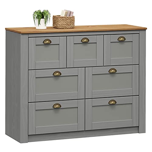 IDIMEX Commode Bolton Buffet Meuble de Rangement avec 3 Petits et 4 Grands tiroirs, Style Classique, en pin Massif lasuré Gris et Brun