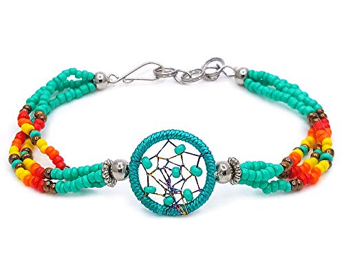 Handmade Native American Style Tribal Dream Catcher Beaded Multi Strand Bracelet (Mint/Teal)