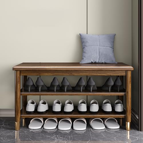Banc à chaussures entrée petit espace meuble en bois stable 2 niveaux - 7