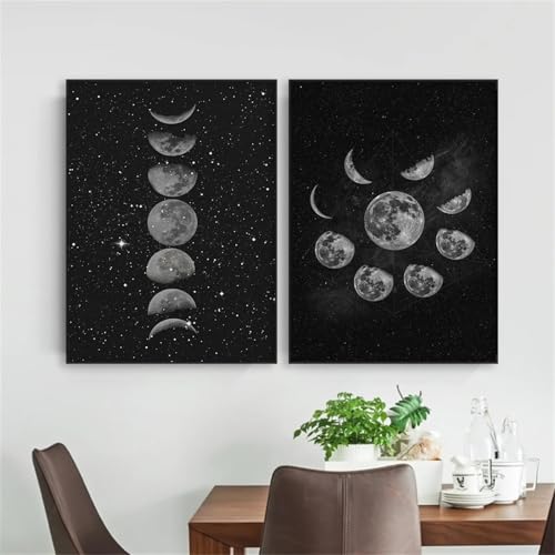 Art mural moderne de l'espace et de la nature déco chambre tableau cycle de la lune 40x60