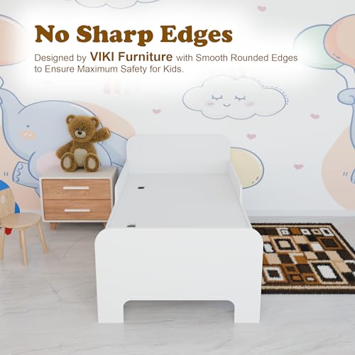 Image of VIKI Kids Single Bed for Bedroom, Children Bed Cot for Boys & Girls, Strong & Durable Bed Frame, Safe & Comfortable Design, Modern Style (187 L x 96 W x 80 H cm), Frosty White, 1 Year Warranty