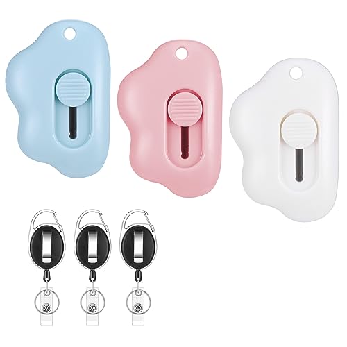 JIANTA Mini Box Cutter, 3Pcs Mini Cloud Utility Cuttermesser, Einziehbarer Brieföffner Universalmesser, Tasche Messer Tragbares Brieföffner mit Schlüsselanhänger für Pappe, Papier, Schachtel