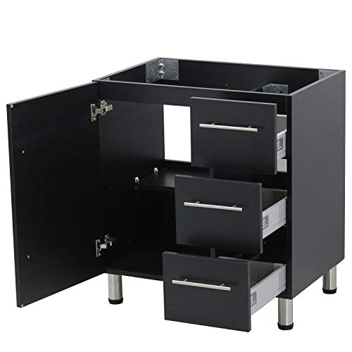 Windbay 30" Freestanding Bathroom Vanity, Black Texture Embossed. White Integrated Countertop #TOP1