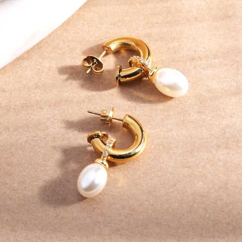 Image of PALMONAS Aurora Pearl Hoops for Women - Waterproof & Anti-Tarnish