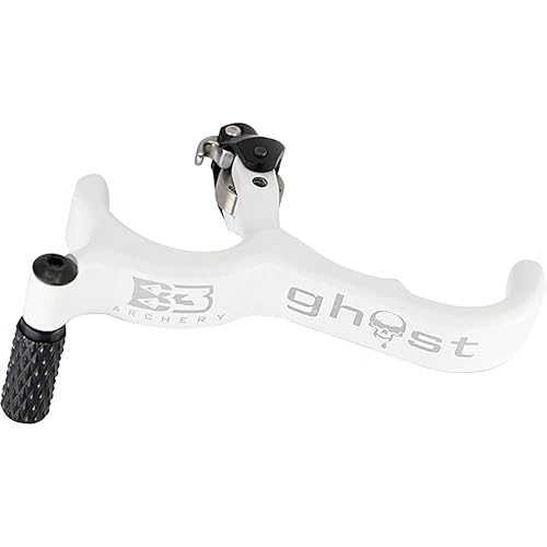 B3 Archery Ghost 3 Finger Handle Back-Tension Release with Textured Coated White Grip & Integrated Thumb Peg for Bowhunting & Competition