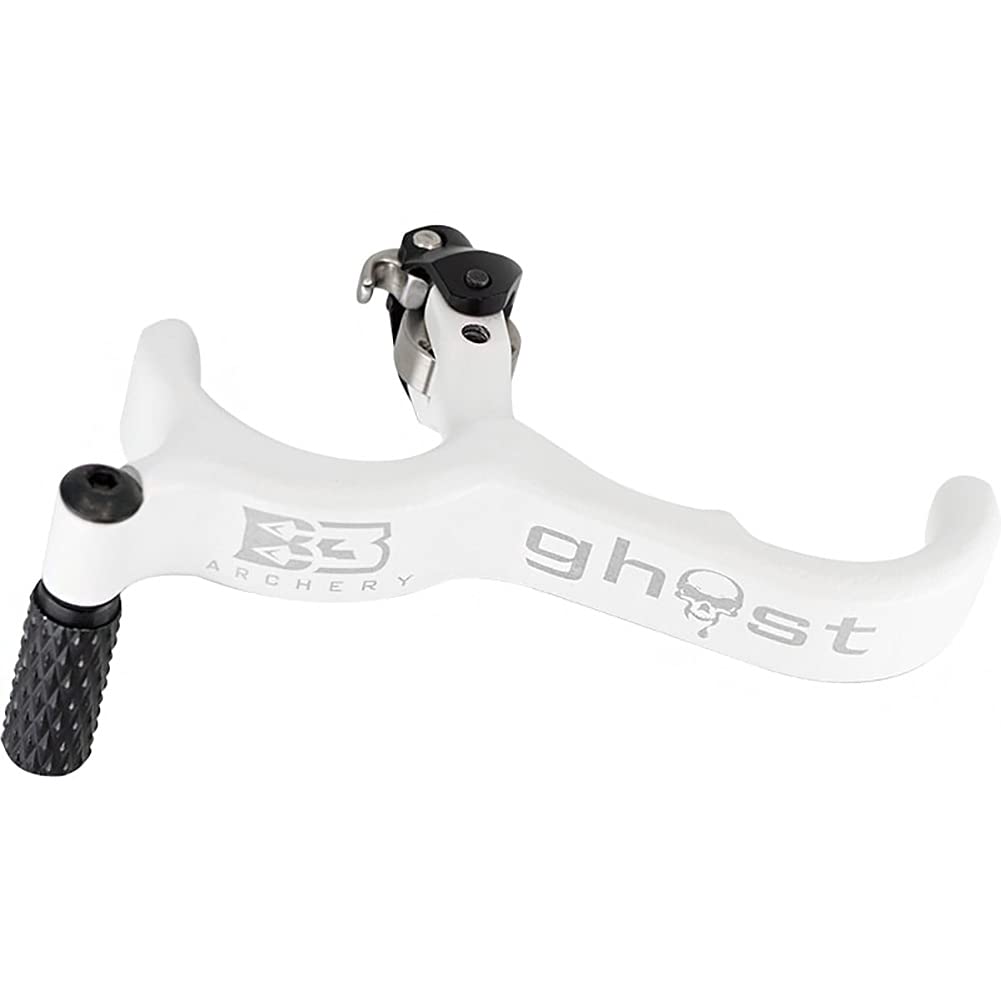 B3 Archery Ghost 3 Finger Handle Back-Tension Release with Textured Coated White Grip & Integrated Thumb Peg for Bowhunting & Competition